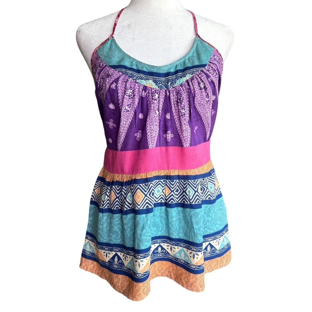 Zimmerman Halter Top Blouse Size 2‎ Boho Tie Back Brights Festival Zip Back